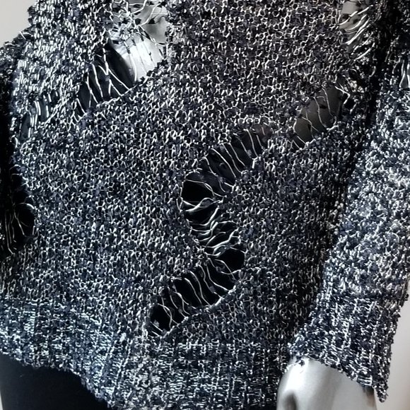Black and Silver Ripped Design Long Sweater - with Free Gift - Picture 4 of 4